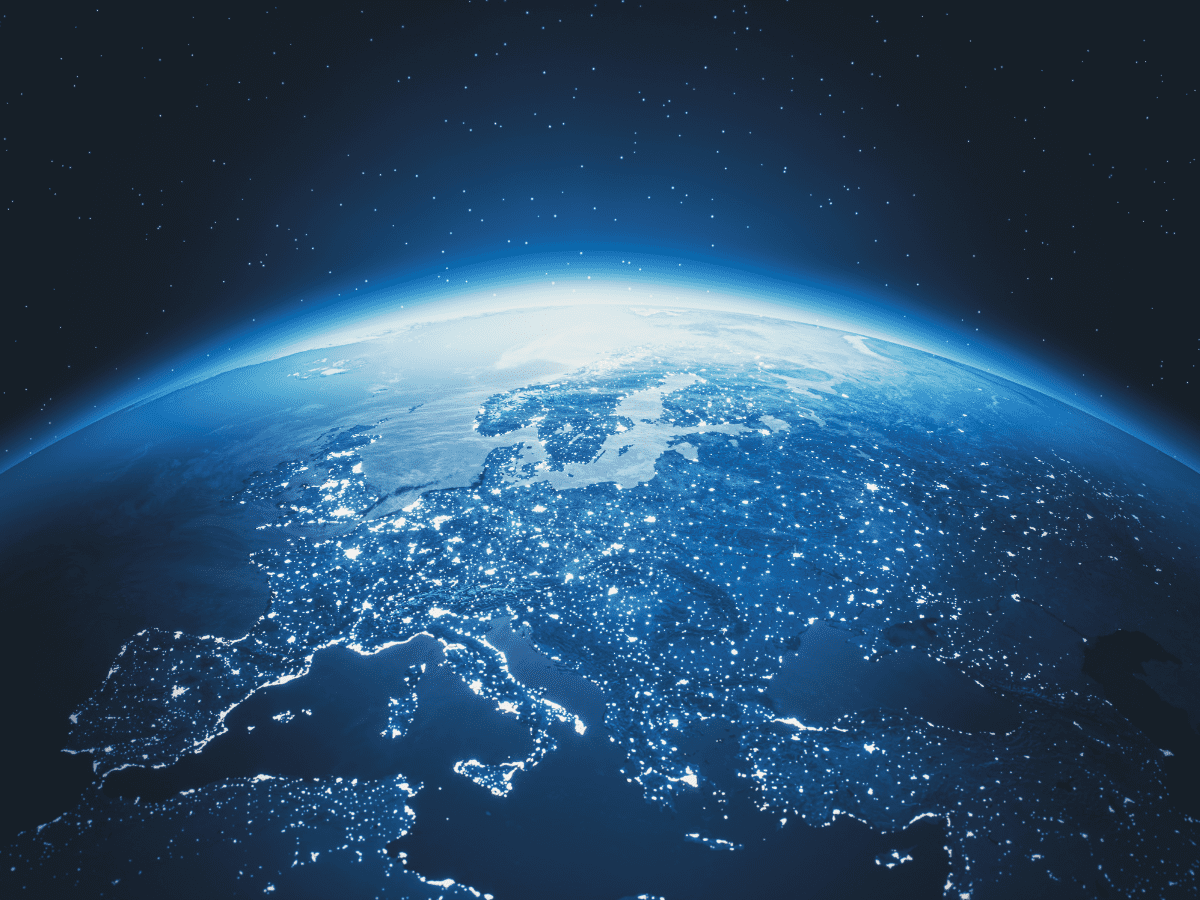 The earth from outer space lit up at night