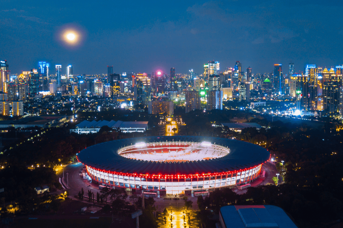 Stadium in a lit up city